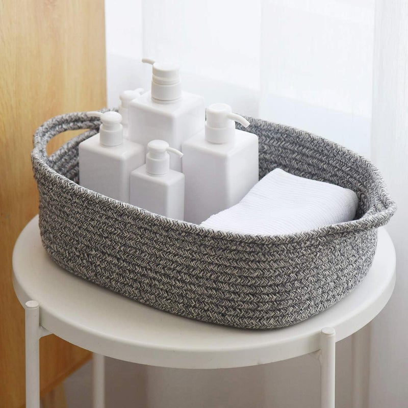 CIKI HOME Woven Cotton Rope Storage Basket, Cube Changing Table Organizer for Closet Towels, Baby Nursery Bin, Small Dog Cat Toy Box, Gift Baskets empty (14.5"x 11"x 5") by CIKI HOME - Image 2
